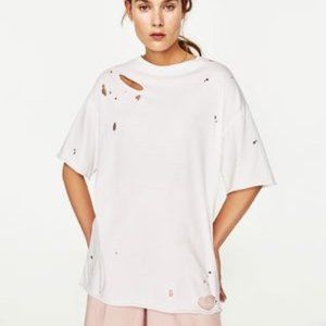 ZARA white ripped T-shirt